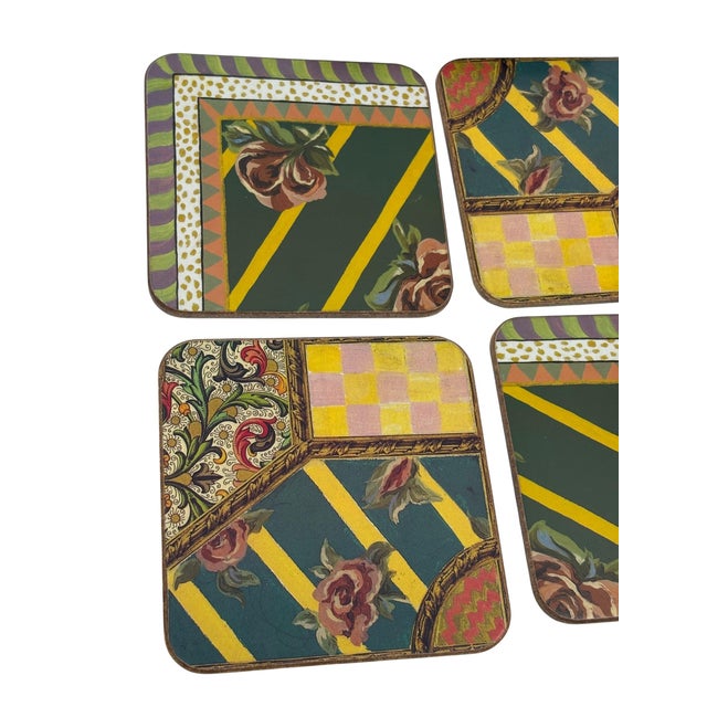 McKenzie Childs Rose coasters in hopscotch print Pimpernel for Mackenzie Childs With box