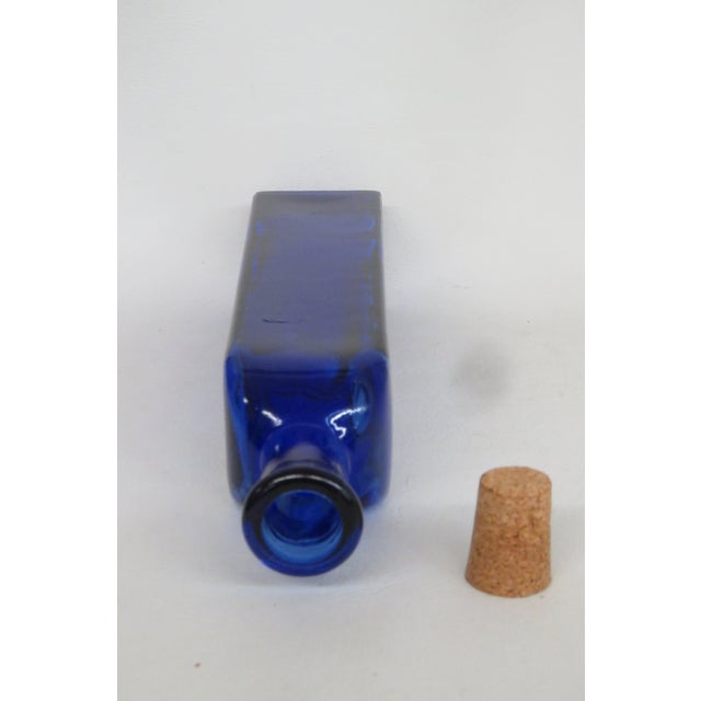 Mid-Century Modern Tall Slim Cobalt Blue Glass Bottle Vintage Style With Cork Stopper 4717b For Sale - Image 3 of 6