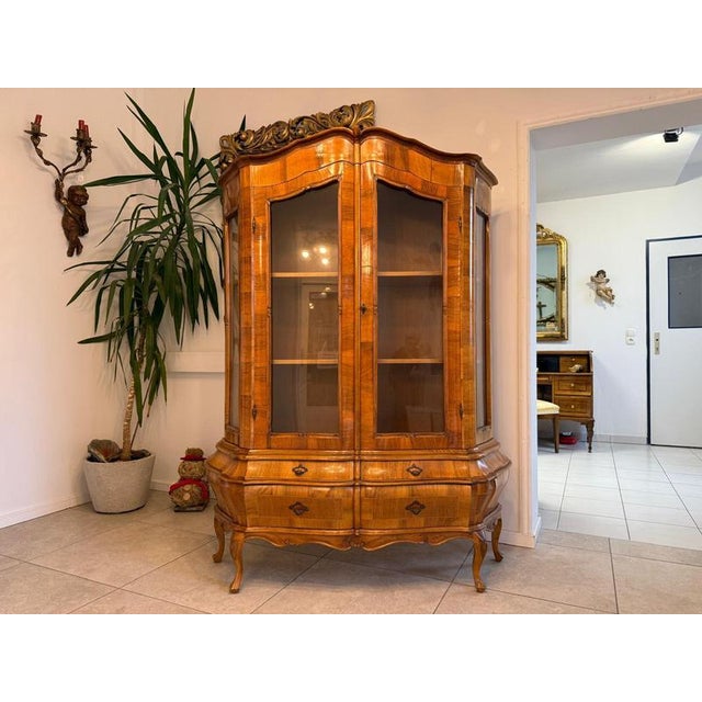 Baroque Style Inlaid Walnut Display Cabinet, 1980s For Sale - Image 4 of 13