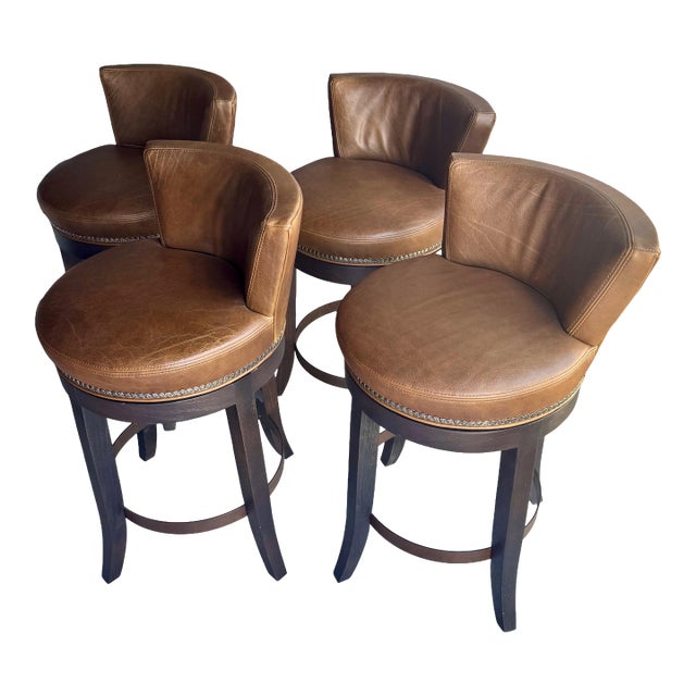 Lee Industries Leather Swivel Counter Stools L5983-51sw- Set of 4 For Sale