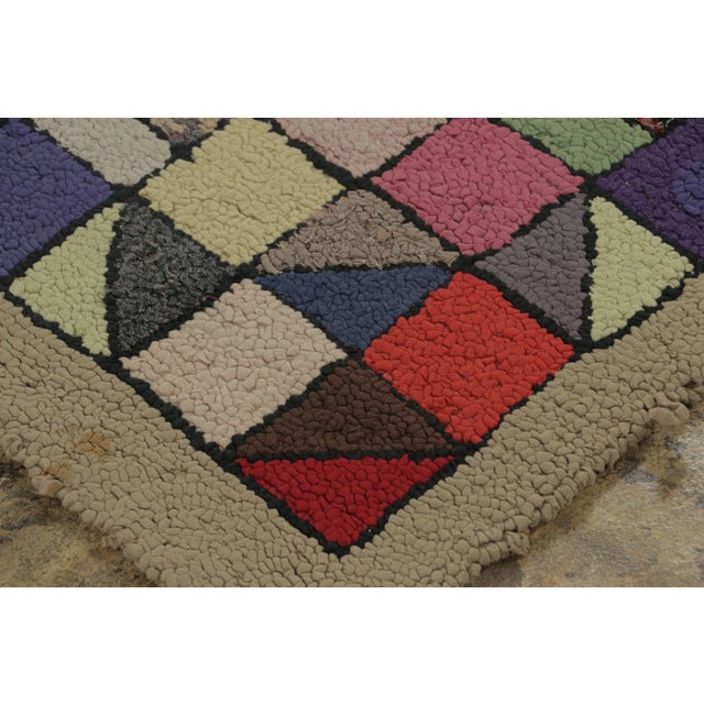Traditional Antique Hooked Rug With Playful Geometric Grid in Multicolor - Rug & Kilim For Sale - Image 3 of 8