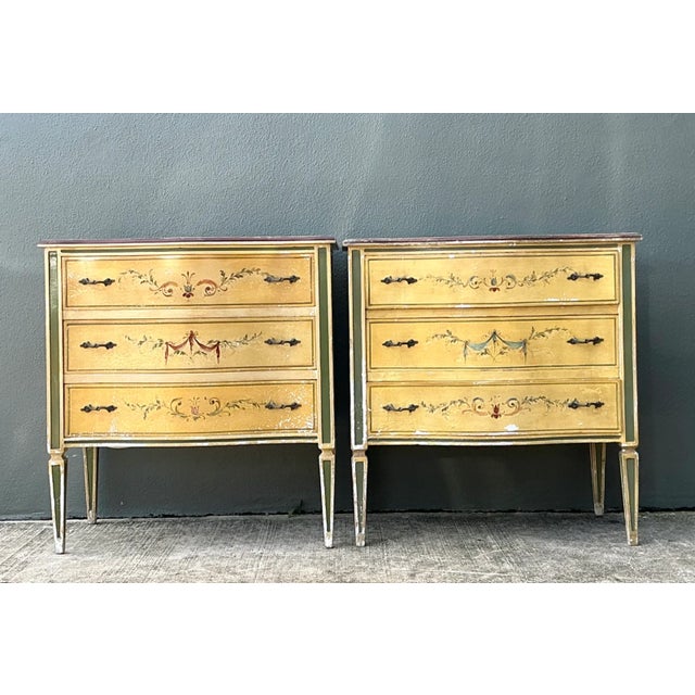 Yellow Vintage Hand-Painted Wood Chest - A Pair For Sale - Image 8 of 17