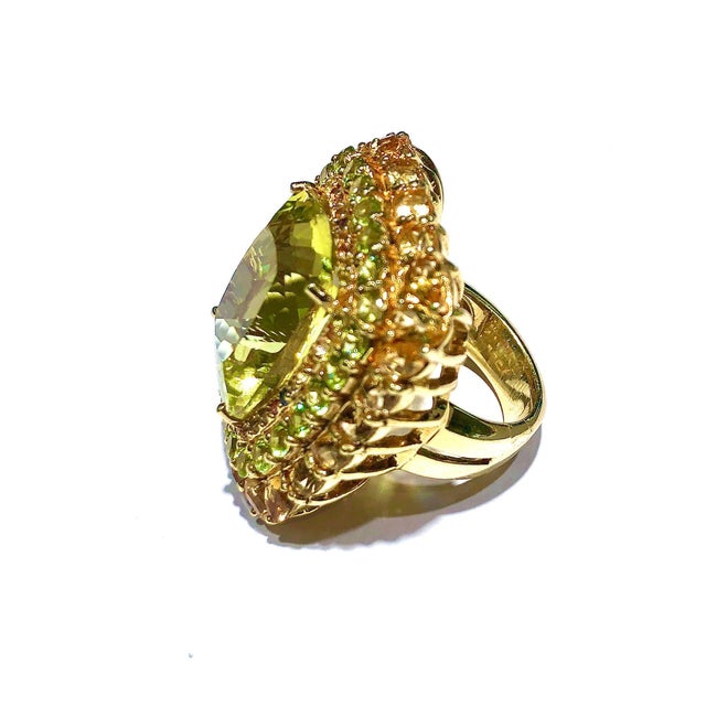Bochic "Orient" Lemon Quartz, Topaz & Peridot Cocktail Ring Set 18K Gold&Silver For Sale - Image 10 of 18