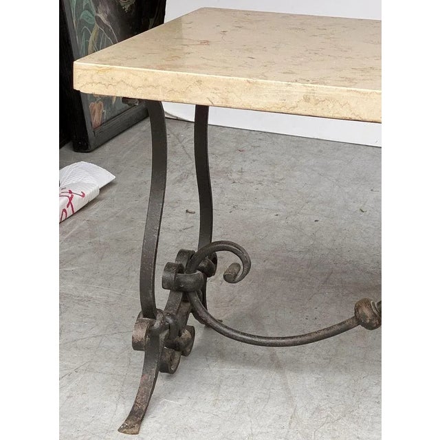Mid 20th Century French Mid-Century Coffee or Low Table With Wrought Iron Base and Marble Top For Sale - Image 5 of 13
