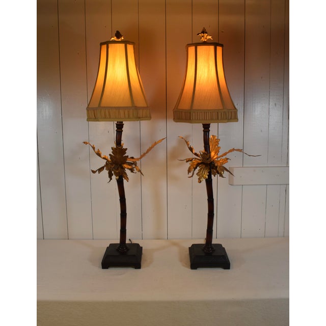 Vintage Maitland Smith Palm Tree Table Lamps, Gold Gilt - Pair For Sale In Philadelphia - Image 6 of 10