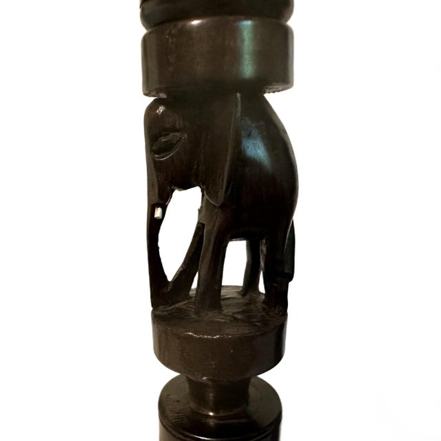 Vintage Tall African Elephant Carved Ebony Wood Candlestick Candle Holders Vintage hand carved, hand crafted heavy wood...