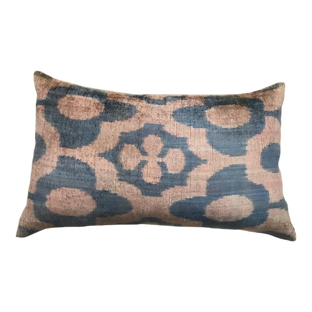 Silk Uzbek Ikat Velvet Hand Made Pillow Cushion,16x24 For Sale