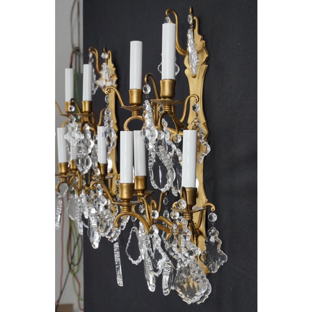 Mid 20th Century Pair of Restored French Plaza Hotel Crystal Wall Sconces For Sale - Image 9 of 10