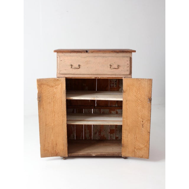Farmhouse Antique Painted Farmhouse Cupboard With Drawer and Double Doors For Sale - Image 3 of 18