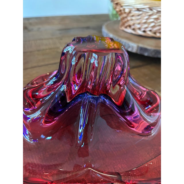 Vintage Chřibská Czech Cranberry Art Glass Pedestal Centerpiece Bowl For Sale - Image 4 of 5
