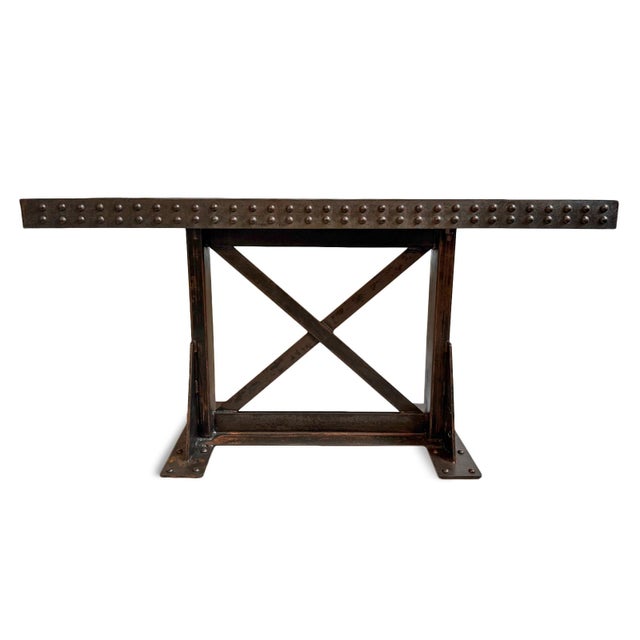 Vintage Iron X Rivet Console Table For Sale - Image 4 of 8