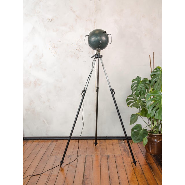 Black Military Spotlight Floor Lamp on Original Tripod from Bosch Eisemann, 1960s For Sale - Image 8 of 18