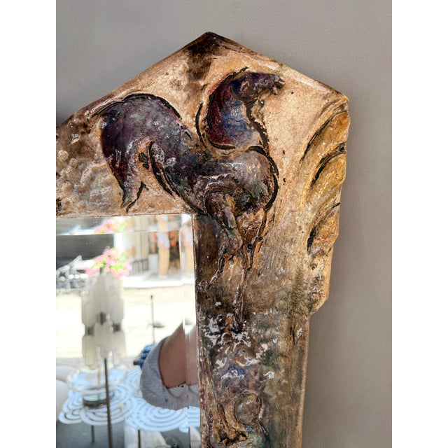 Ceramic Enameled Sculpture Mirror by Leandro Sciutto Italy, 1940s For Sale - Image 6 of 14