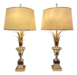 Palm Tree Lamps in Gilt Brass and Chromed Metal in the style of Maison Charles, France, 1970s, Set of 2
