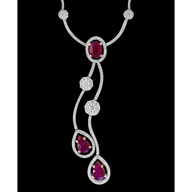 AGI Certified Natural Burma Ruby and Diamond Necklace 18 Karat White Gold For Sale - Image 4 of 18