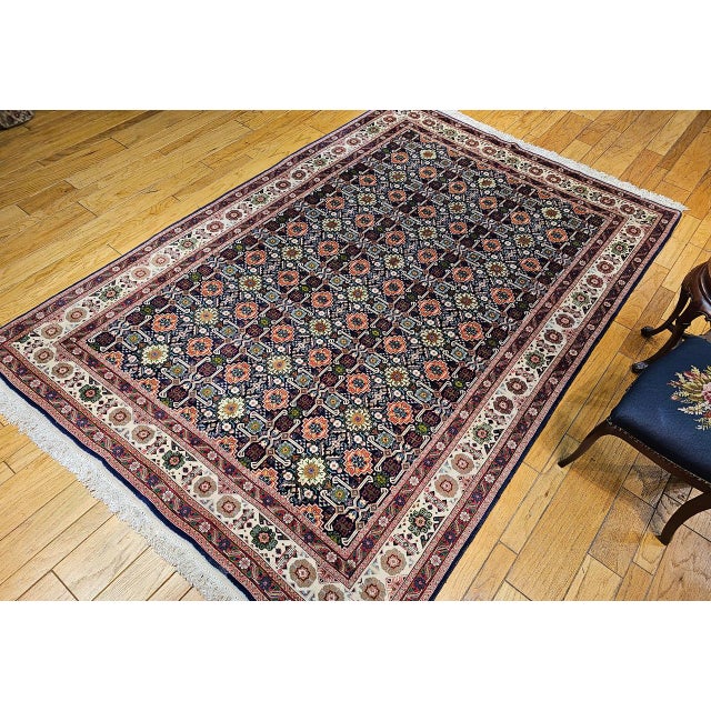 Persian Vintage Persian Tabriz Afshan Rug, Hand-Knotted Wool, Allover Caucasian Shirvan Pattern, Navy & Ivory, 7x10 For Sale - Image 3 of 18