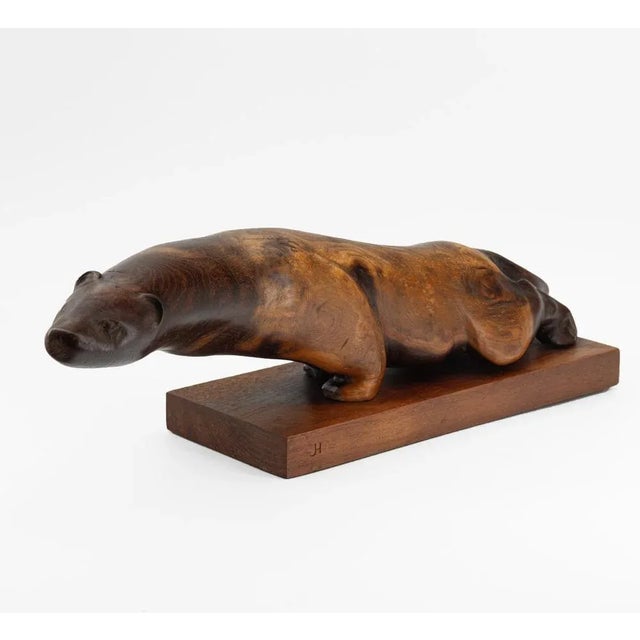 Mid-Century Carved Burr Elm Otter Sculpture, 1960s For Sale - Image 6 of 9