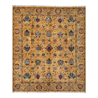 Saffron Sultanabad Design Area Rug, Hand-Knotted Wool, 8x10, Gold & Teal For Sale
