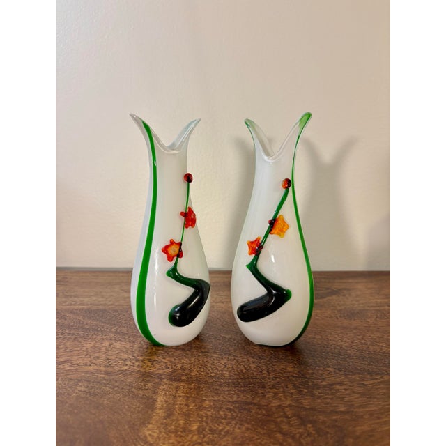 Glass 1950s Pair of Italian Hand Blown Art Glass Bud Vases, After Murano For Sale - Image 7 of 7