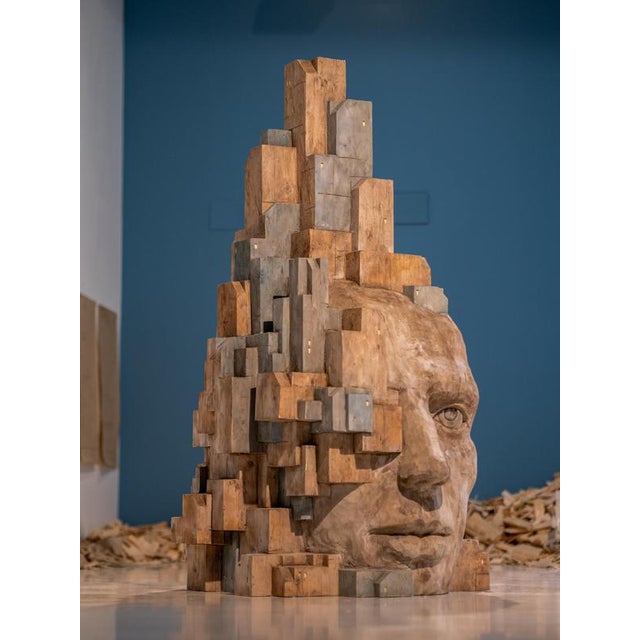Large Architectural Carved Polychrome Wood Head Sculpture by Jose Perozo, 2023 For Sale - Image 12 of 14