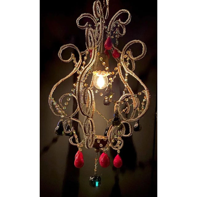 1950s Italian Hollywood Regency Pendant Light With Venetian Fruits & Beads For Sale - Image 10 of 13