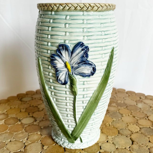 Vintage Italian Hand Painted Floral Ceramic Vase For Sale In Miami - Image 6 of 7