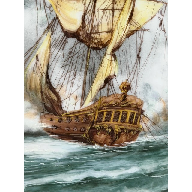 Ceramic Vintage Hand-Painted Naval Battle Plates by Semone, 1920s, Set of 2 For Sale - Image 7 of 14