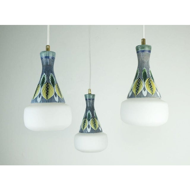 Modern Danish Pendant Light in Teak, Opaline Glass & Ceramic, 1960s For Sale - Image 9 of 11