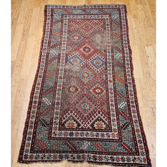 Antique Caucasian Kazak Area Rug, Handwoven Allover Design, Red & Green, 5' x 8' For Sale - Image 11 of 18