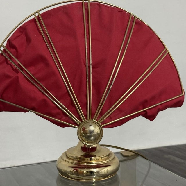 Hollywood Regency Brass Fan Table Lamps, 1970s, Set of 2 For Sale - Image 6 of 14