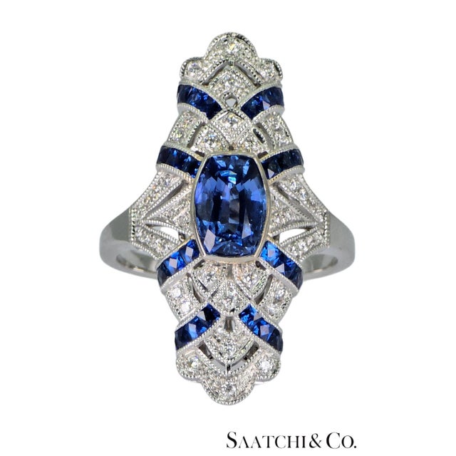 Stunning 18K (750) White Gold - Natural VVS Diamond & Blue Sapphire: Ring Metal Type: 18K (750) White Gold Total Item...