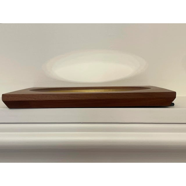Wood Traditional Oval Walnut Wood & Gold Finish Table Top Mirror For Sale - Image 7 of 12