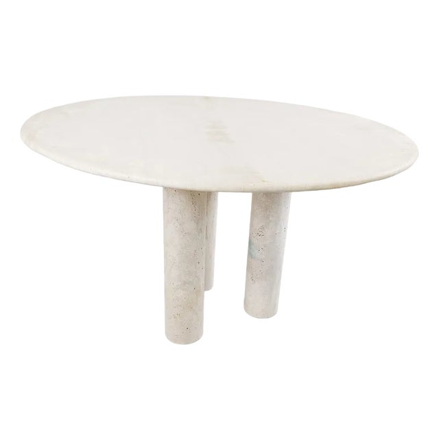 Italian Round Travertine Dining Table, 1970s For Sale