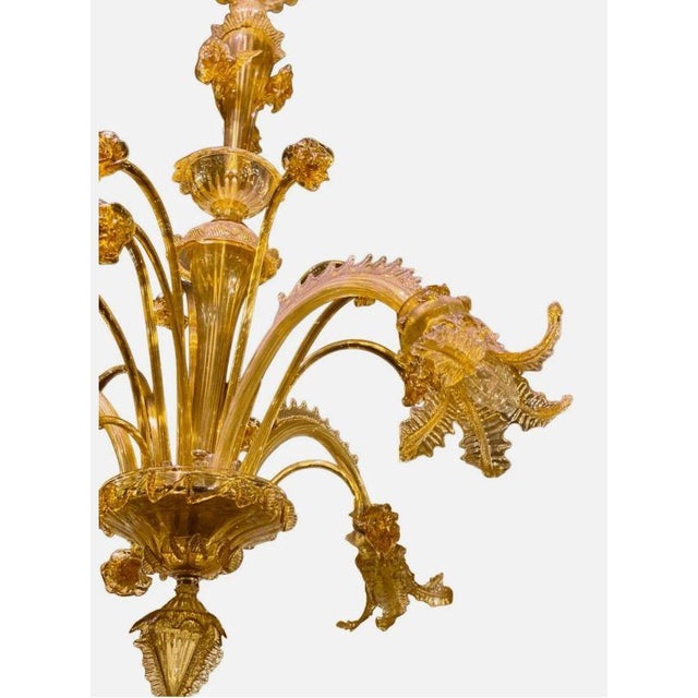 Vintage Italian Venetian Gold Murano Glass Floral Chandelier For Sale - Image 4 of 7