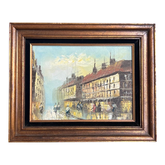1950’s Impressionist European Street Scene Cityscape Painting For Sale