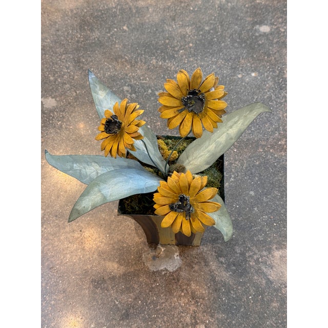 Tole Sunflower Arrangement in Painted Pot For Sale - Image 4 of 4