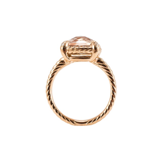 Modern David Yurman Chatelaine 18k Rose Gold Morganite Pavé Diamond Cable Cocktail Ring, Size 5.5 For Sale - Image 3 of 8
