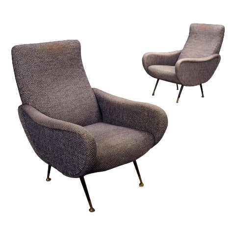 Vintage Armchairs in Fabric, Metal and Brass, 1950s-1960s, Set of 2 For Sale