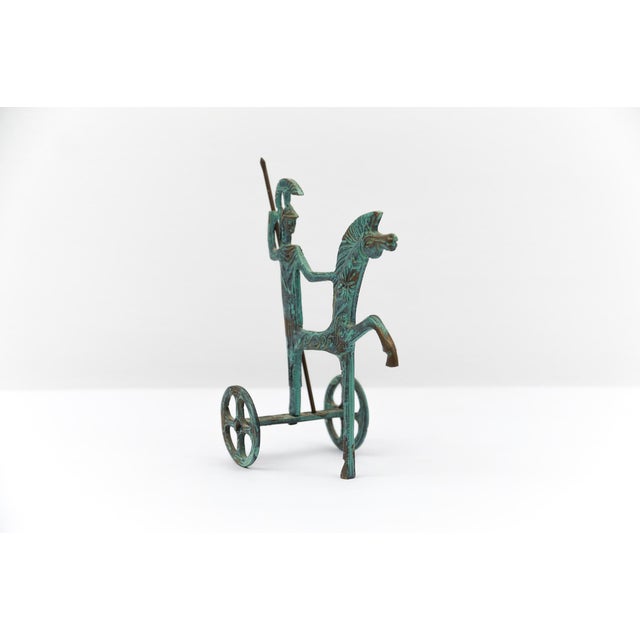 Hollywood Regency Bronze Sculpture Athena Minerva with Spear on Chariot, 1960s Mid-Century Modern, 1960s, Bronze For Sale - Image 3 of 8