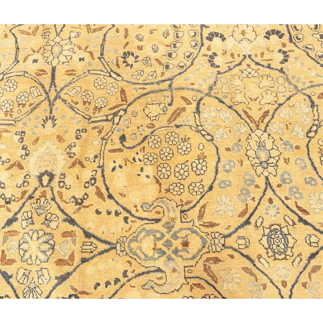 Yellow Fine Antique Persian Meshad Botanic Yellow Hand Knotted Wool Rug For Sale - Image 8 of 9