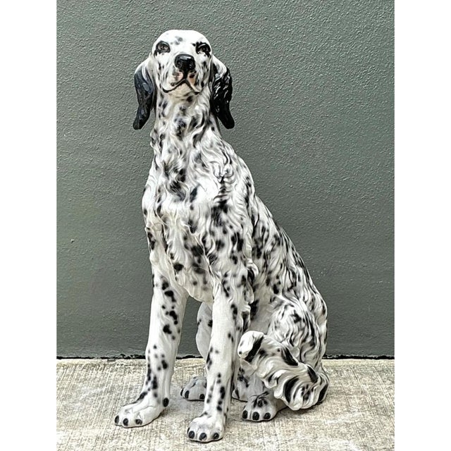Ceramic Vintage Italian Black and White Glazed Ceramic Dog Statue For Sale - Image 7 of 12