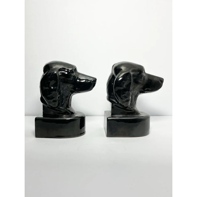 1950s 1950s Mid-Century Vintage Frankoma Pottery Black Onyx Dog Bookends - Pair For Sale - Image 5 of 8