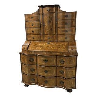 18th Century German Baroque Walnut Veneer & Marquetry Bureau Cabinet For Sale
