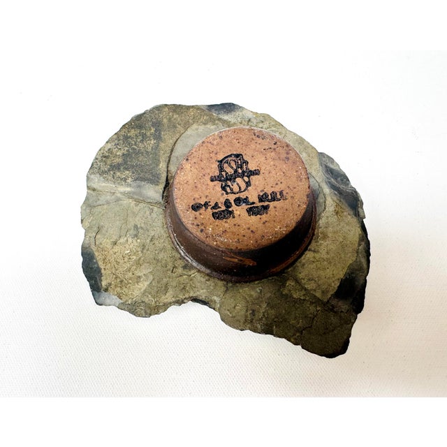 Vintage Natural Slate Ikebana Vase With Metal Flower Frog For Sale - Image 9 of 10