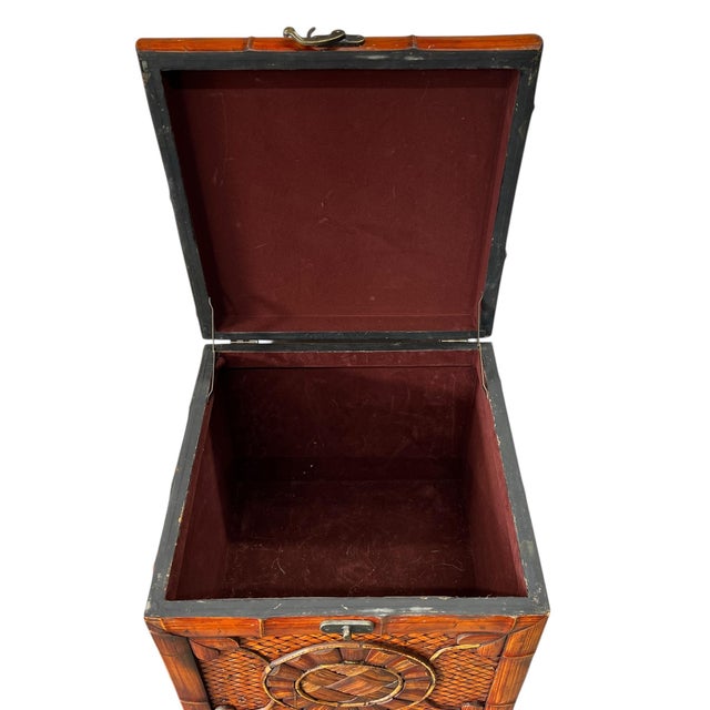 Late 20th Century Late 20th Century Handcrafted Bamboo and Woven Rattan Storage Box, Side Table, Nightstand For Sale - Image 5 of 6