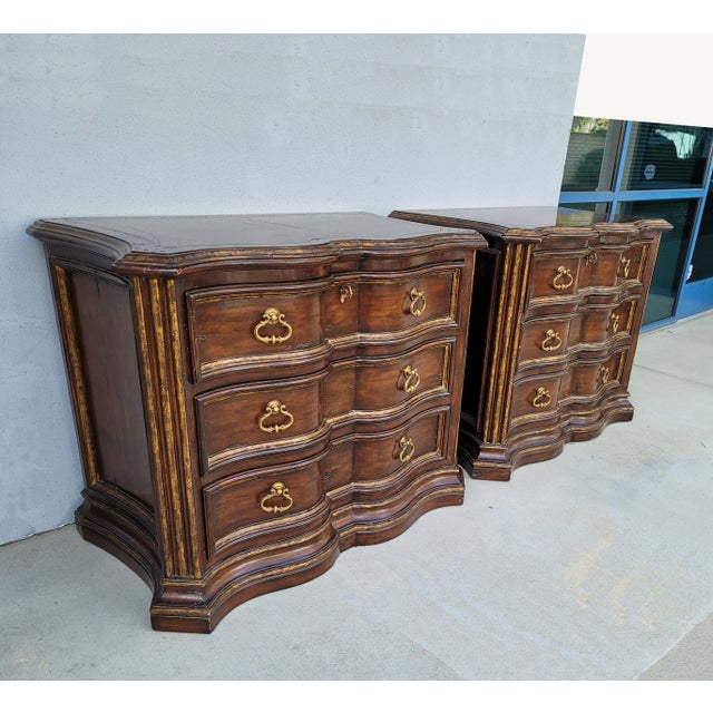 1990s Pair of Vintage Authentic Marge Carson Nightstands Gerogia Style Brown & Gold For Sale - Image 5 of 12