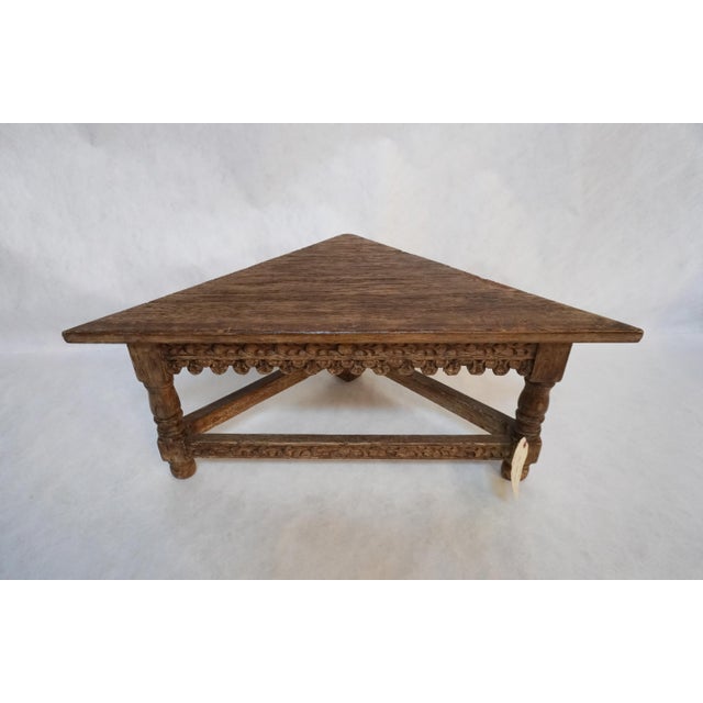 Low Beautifully Carved Wood Corner Table The wood has a lot of texture, color, and character. The front apron and front...