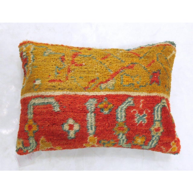 Coral Gold Early 20th Century Wool Antique Oushak Border Large Rug Pillow For Sale - Image 4 of 5
