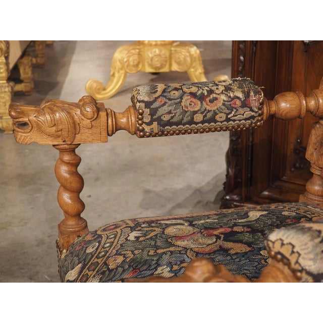 Large Carved Oak Renaissance Style Armchair From France, C. 1890 For Sale In Dallas - Image 6 of 13