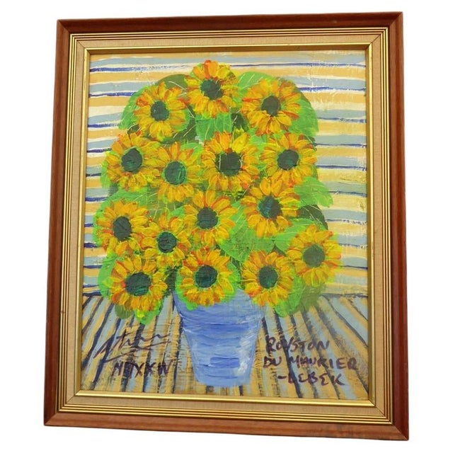 Royston du Maurier-Lebek, Yellow Daisies, Oil Painting on Canvas, Framed For Sale - Image 15 of 15
